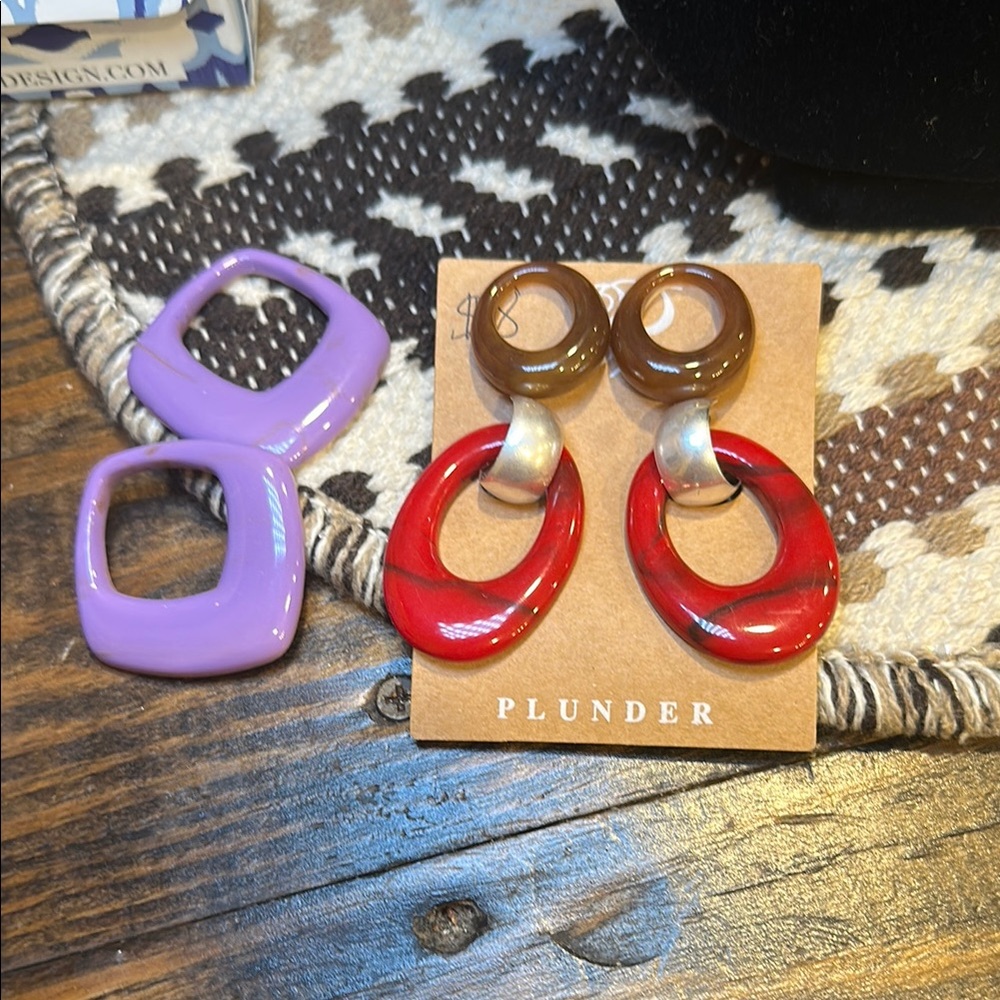 Plunder Red and Brown Dangle Earrings